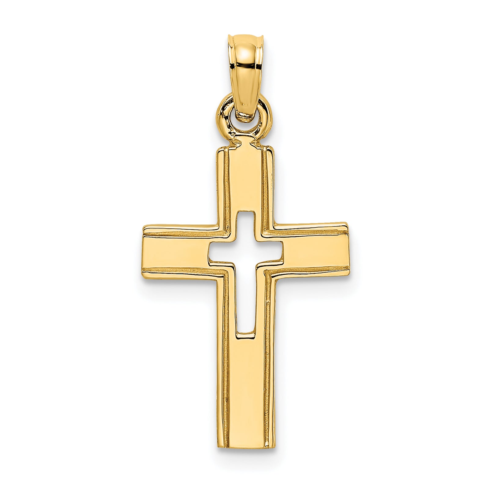 14K Polished and Cut-Out Cross Charm