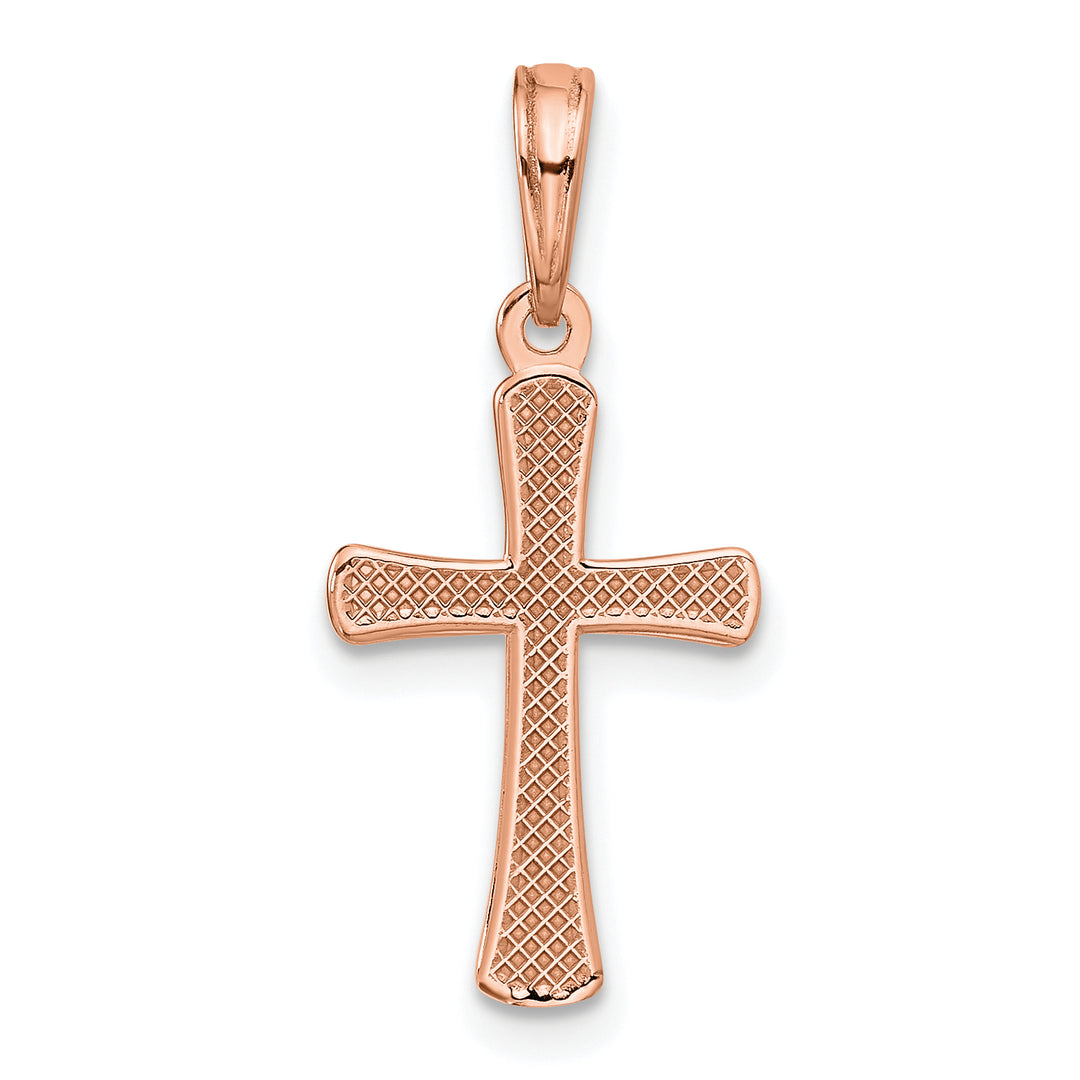 14K Rose Gold Polished Beveled Cross w/ Round Tips Charm
