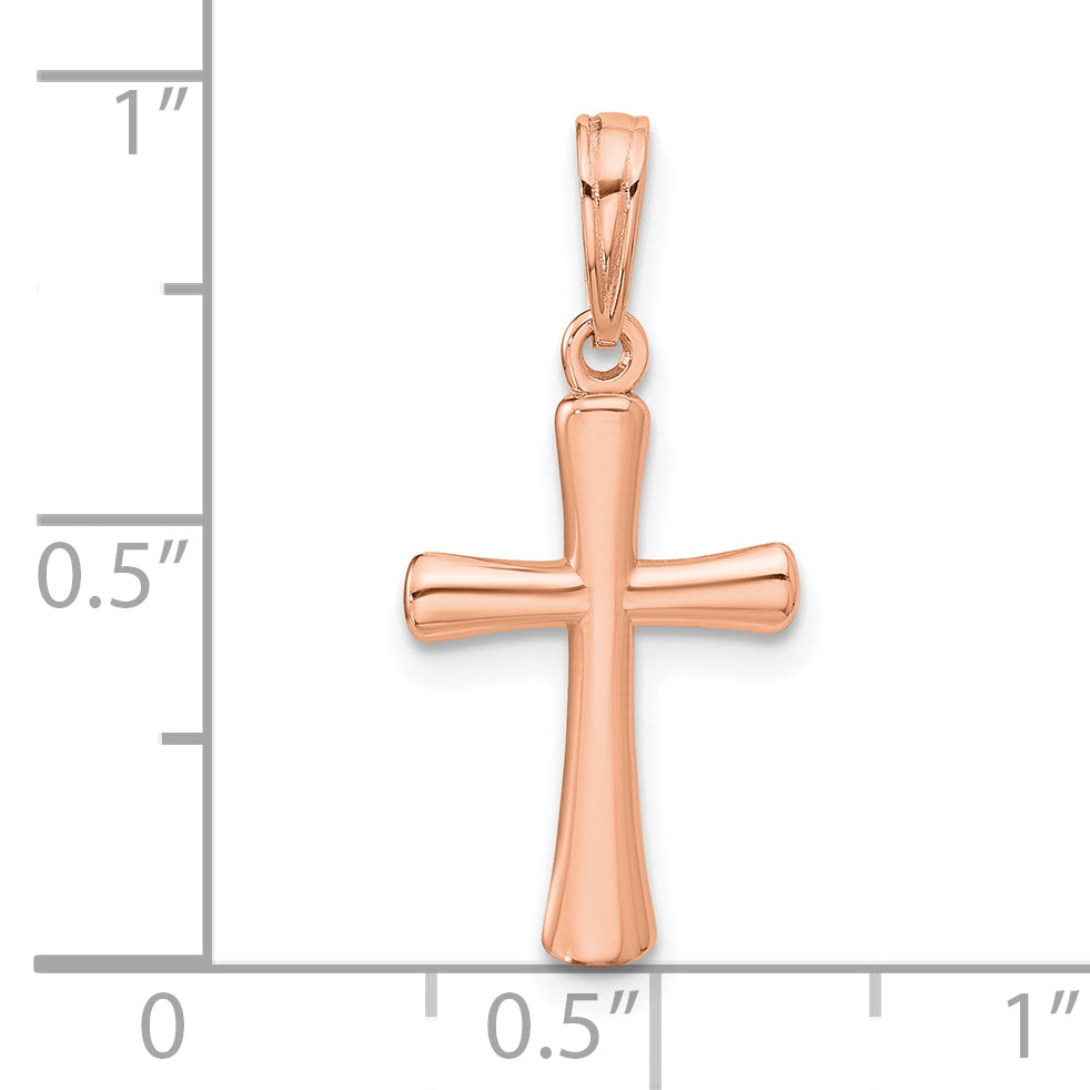 14K Rose Gold Polished Beveled Cross w/ Round Tips Charm