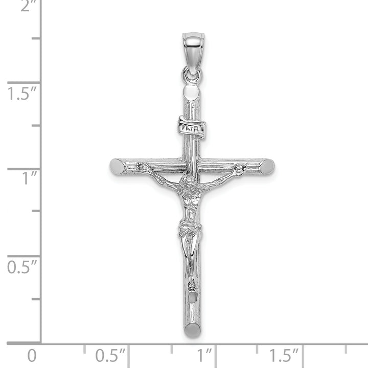 14K White Gold Textured Crucifix Charm