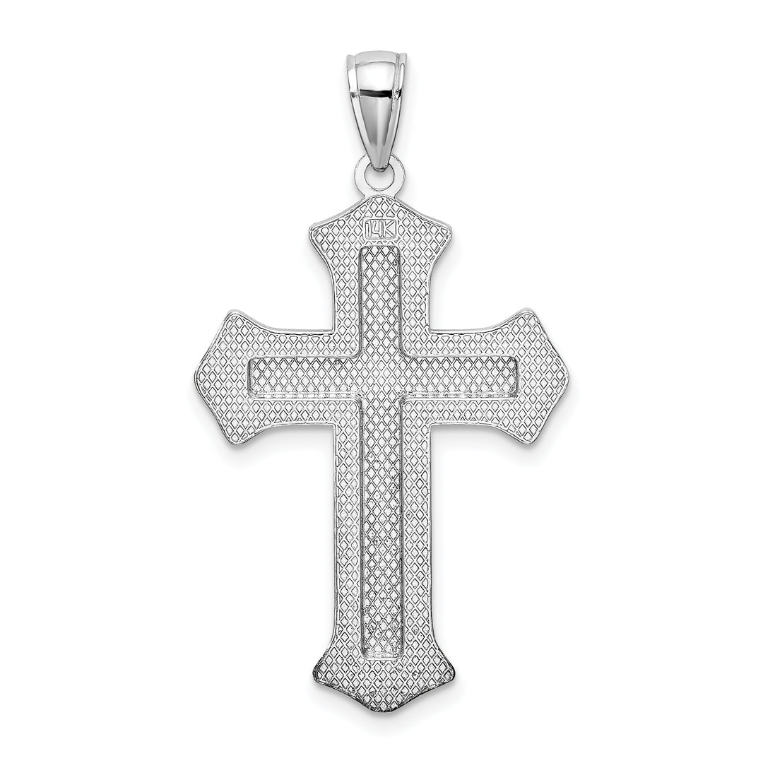 14K White Gold 2-D Filigree Center Block Cross Charm