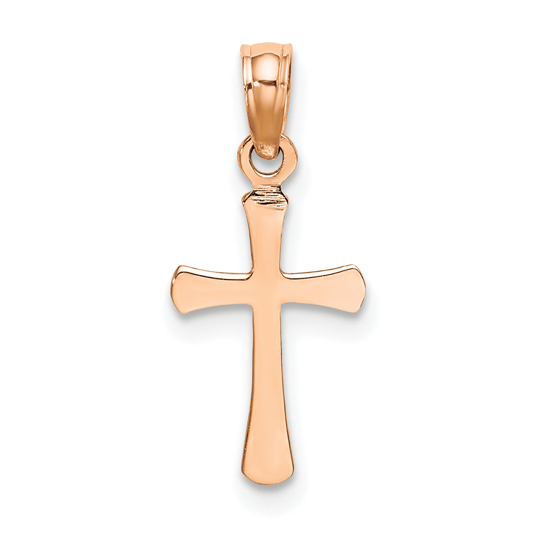 14K Rose Gold Polished Beveled Cross w/ Round tips Charm