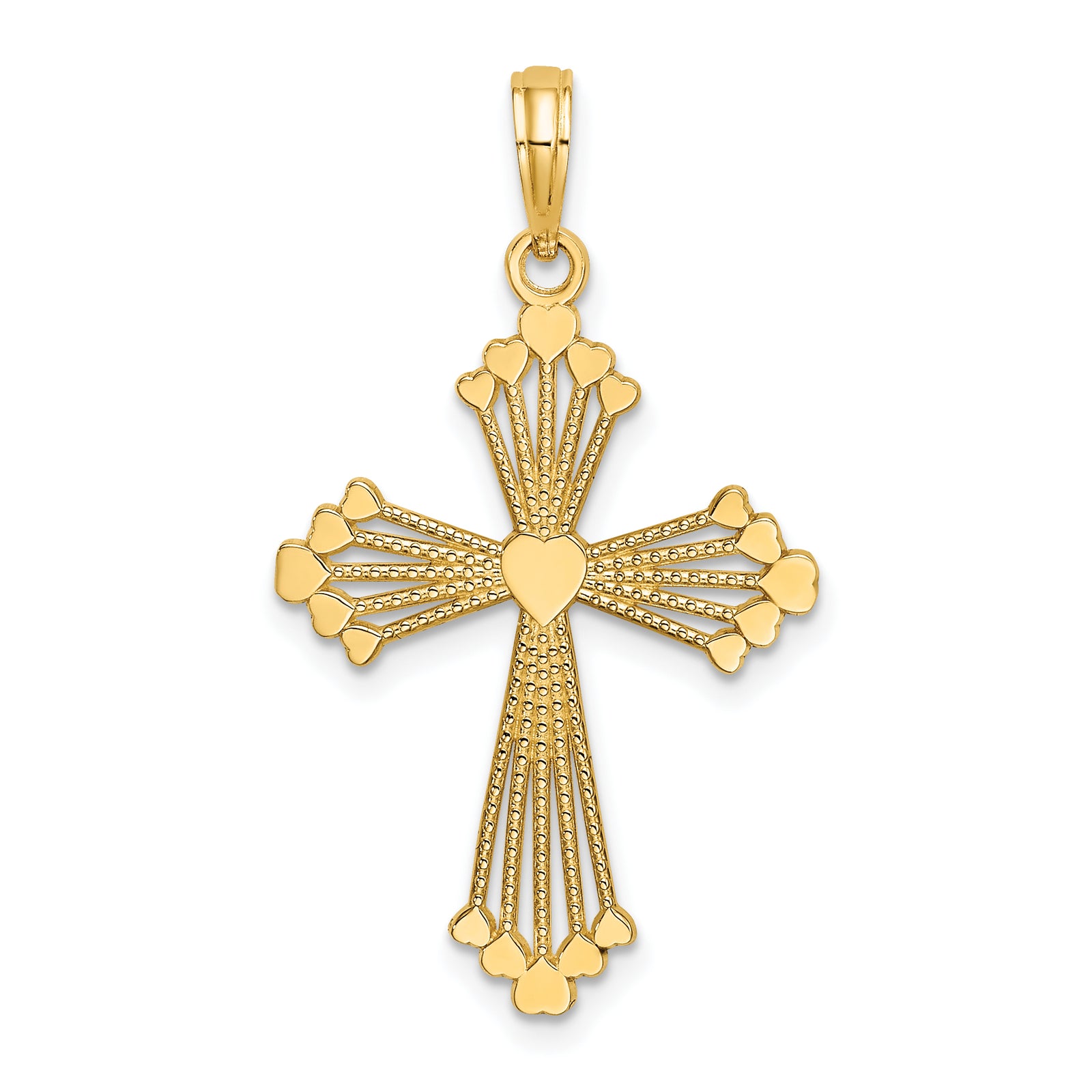 14K Cross w/ Heart Center Charm