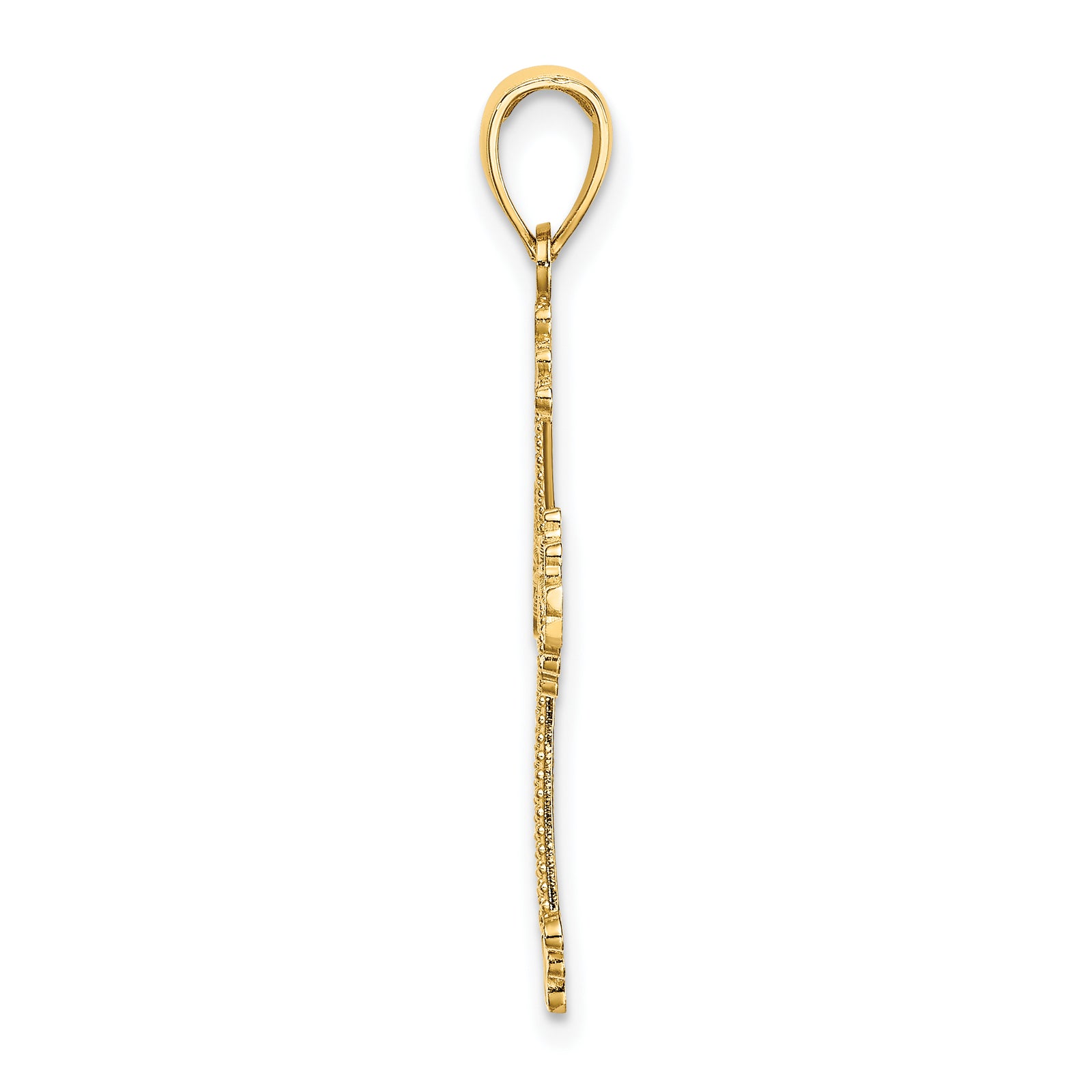 14K D/C and Cut-Out Stripes W/ Heart In Center Cross Charm
