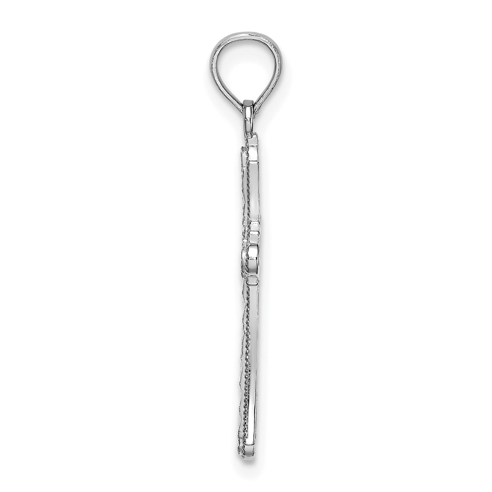 14K White Gold D/C Striped Cross Charm