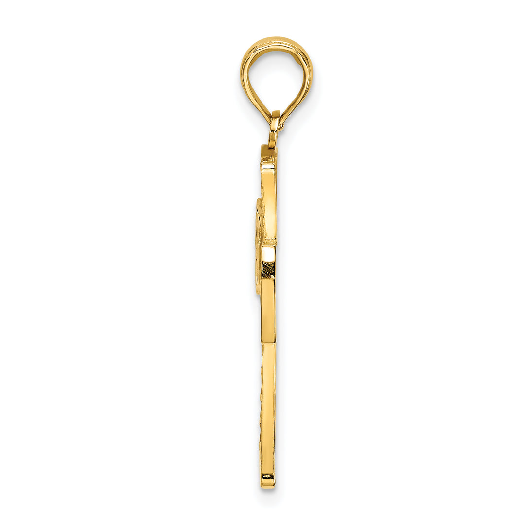 14K D/C  W/Satin Edge Lattice Cross Charm