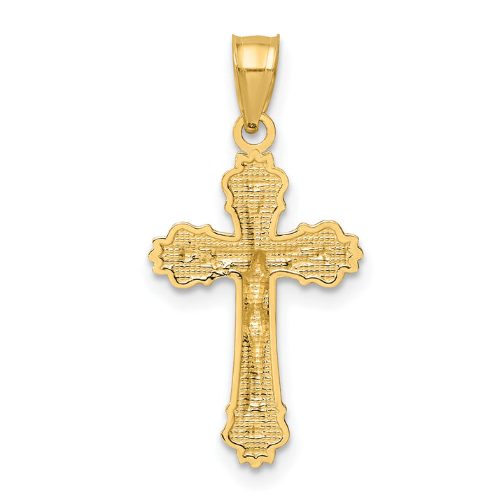 14K W/ Textured Scalloped Edge Crucifix Charm
