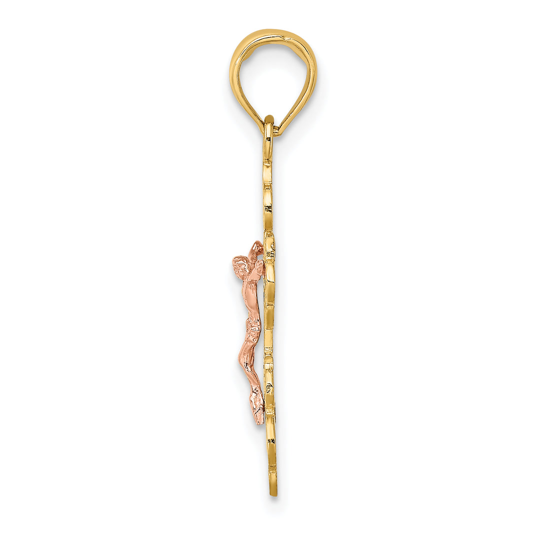 14K Two-Tone Crucifix W/ Scallop Trim Charm