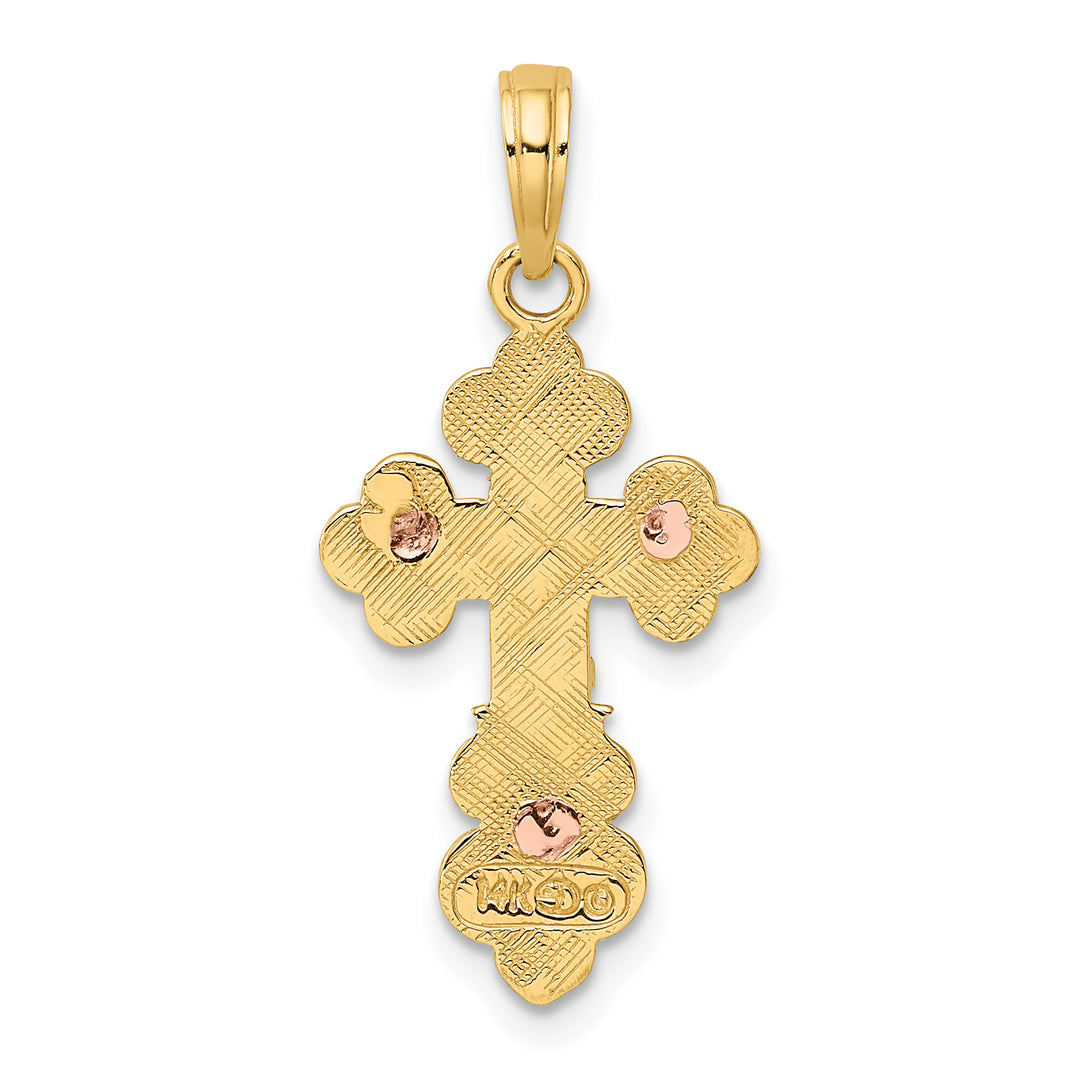 14K Two-Tone Crucifix W/ Scallop Trim Charm