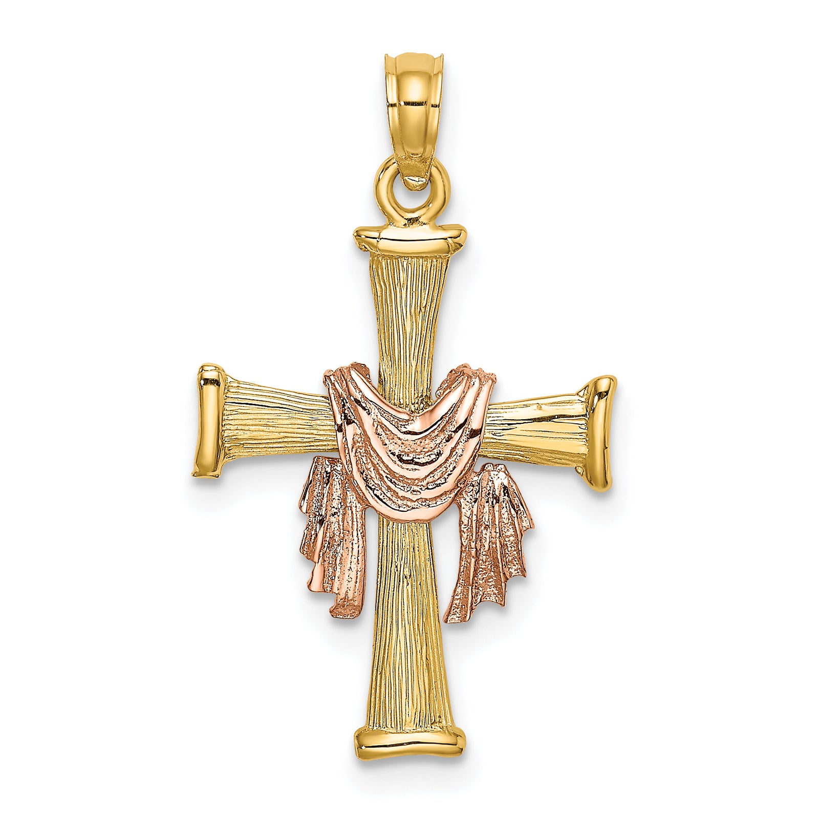 14l Two-Tone Textured Finish Cross w/ Drape Charm
