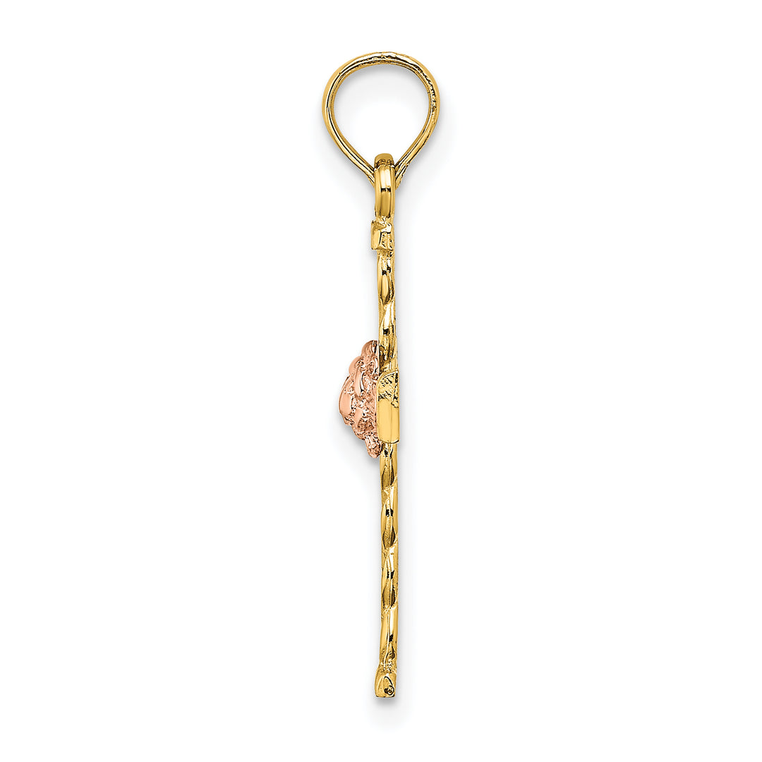 14k Two-Tone Twisted Cross w/ Flower Charm