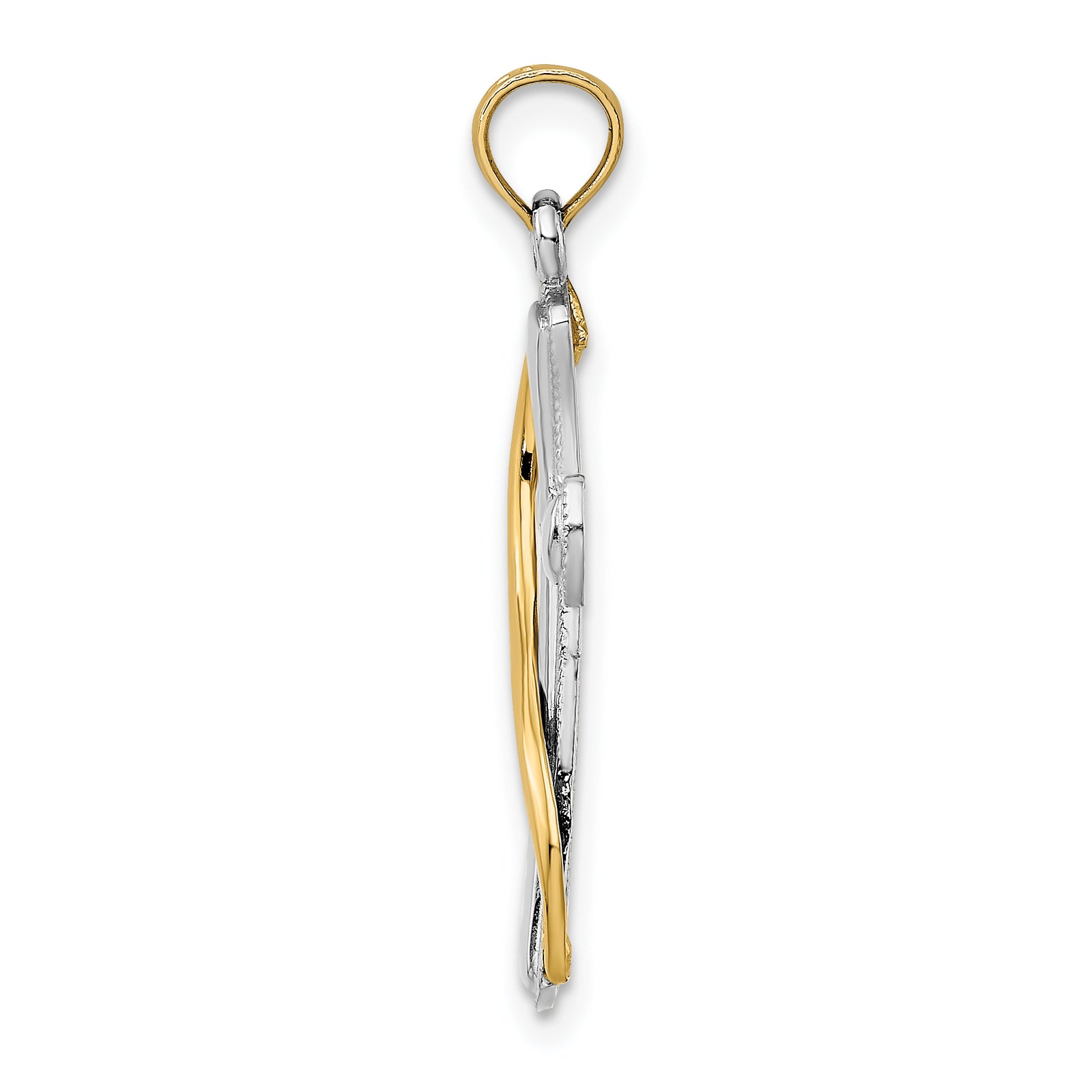 14K w/Rhodium Cross w/Drape Charm