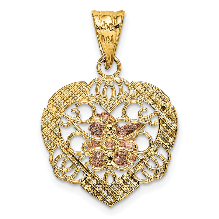 14K Two-tone w/White Rhodium Angel In Heart Charm