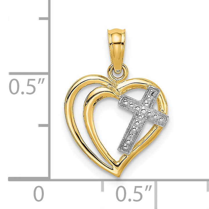 14K W/ Rhodium Cross In Heart Charm