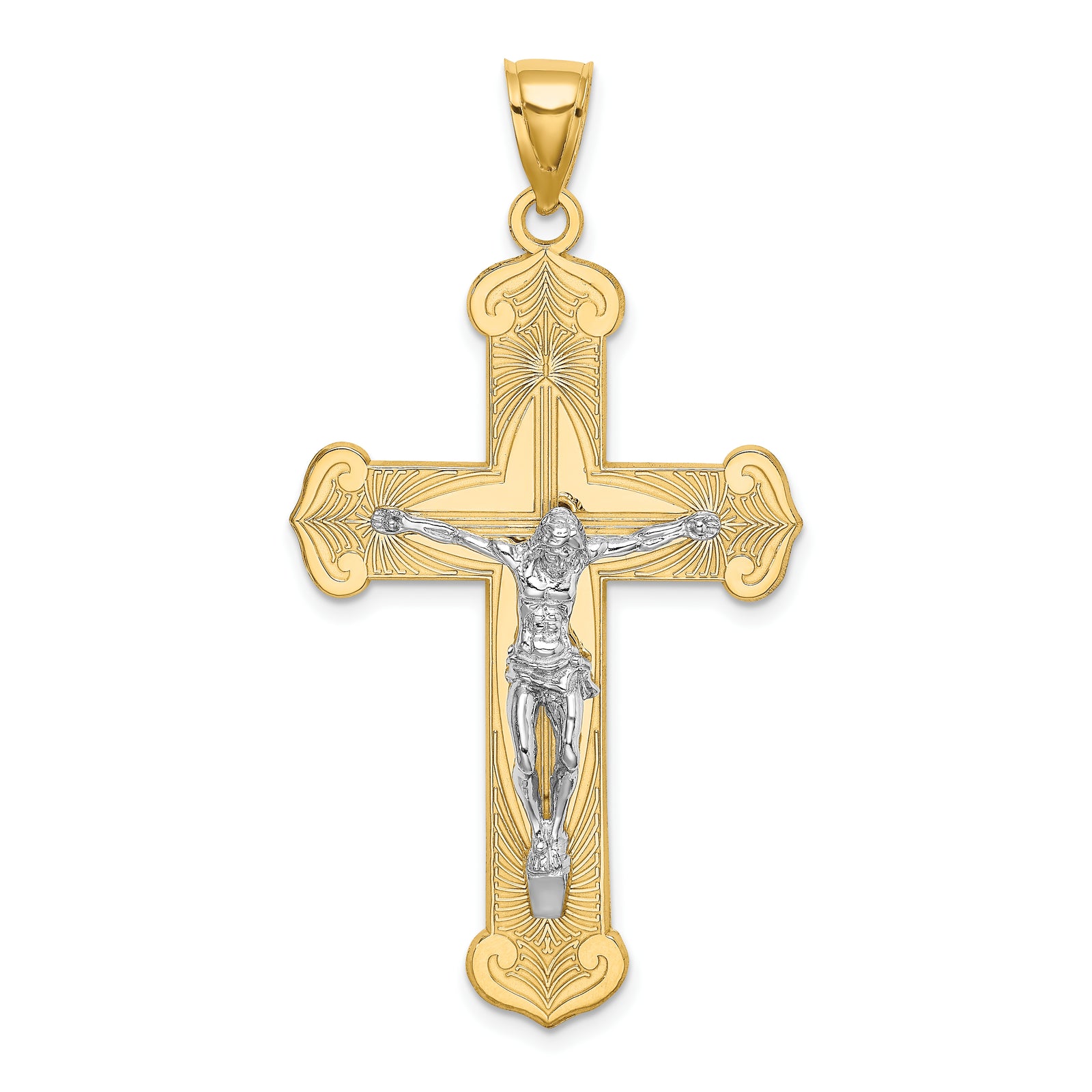 14K Two-tone Engraved Crucifix Charm