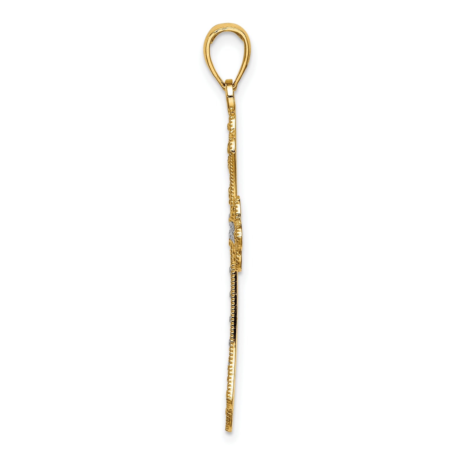 14K W/ Rhodium Scalloped Edges Cross Charm