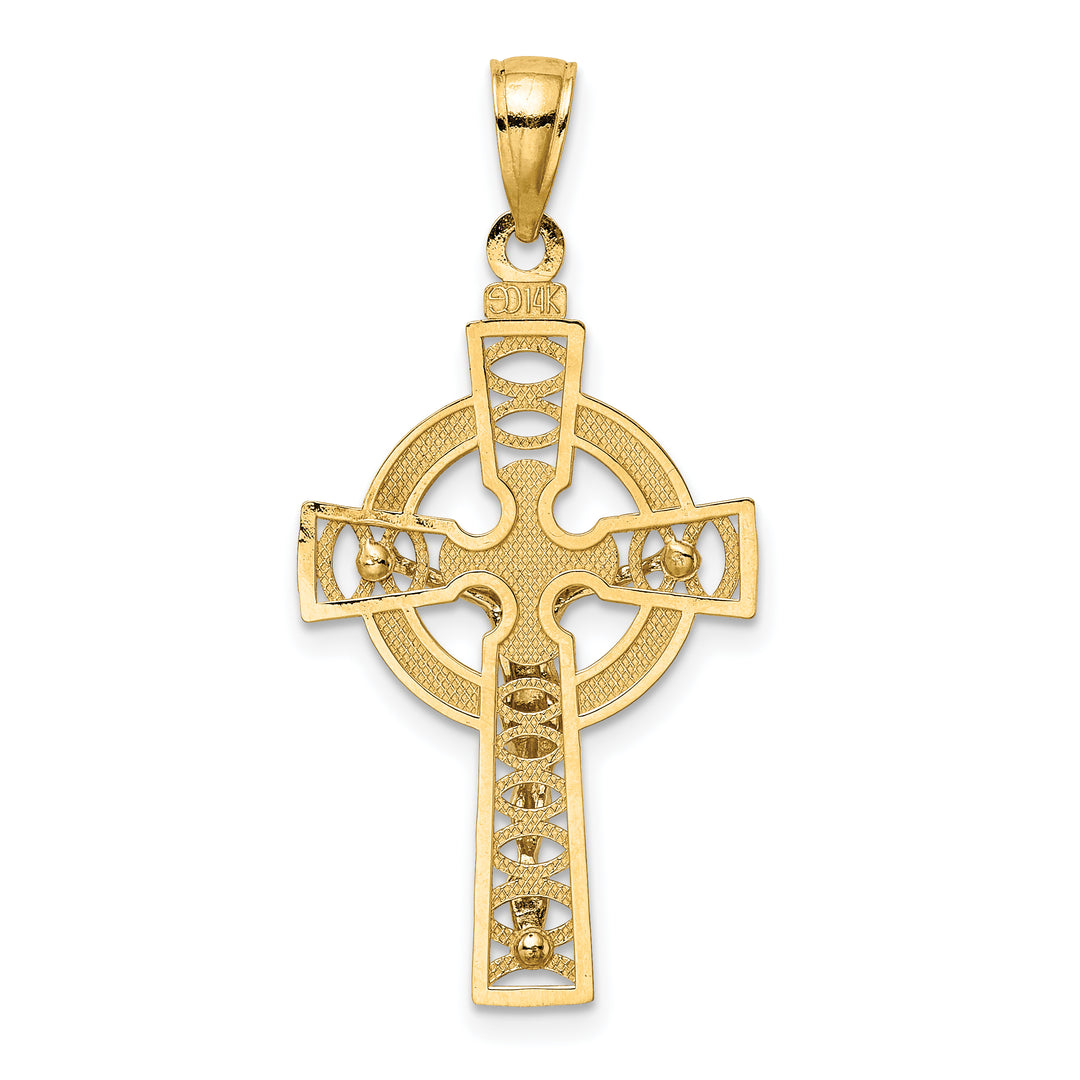 14k Two-tone Celtic Crucifix w/ Eternity Circle Charm