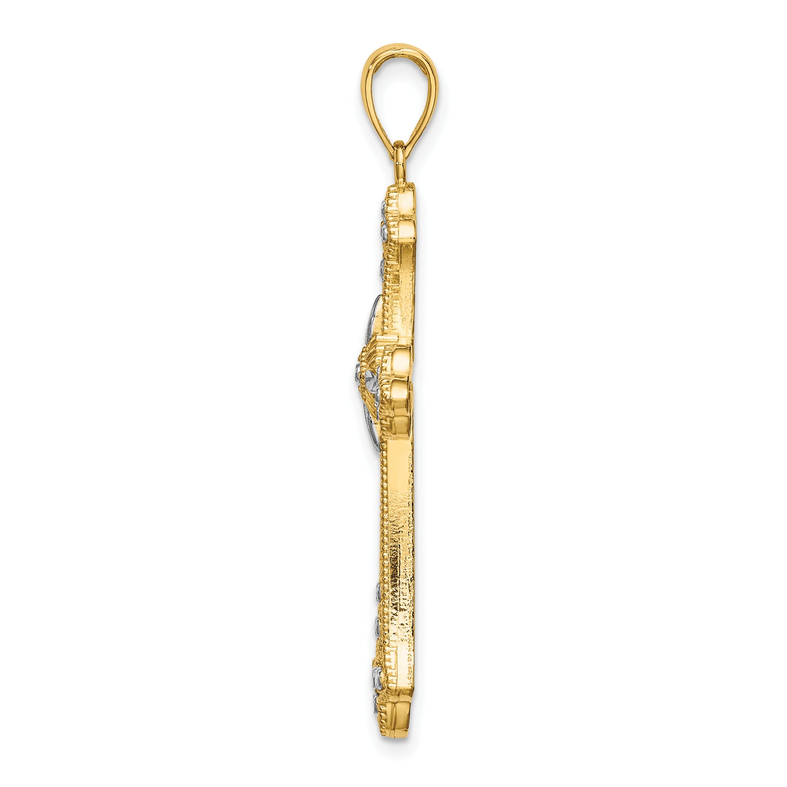 14K W/ Rhodium D/C Edges Cross Charm