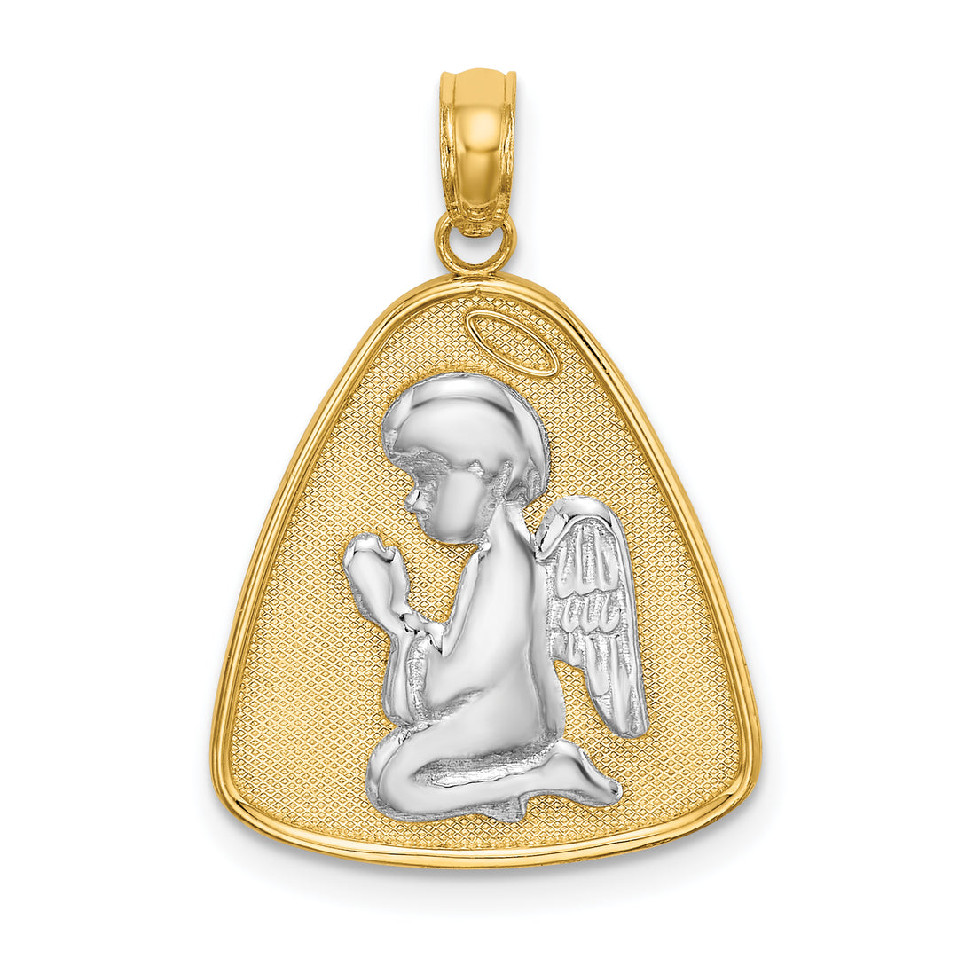 14K w/Rhodium Angel Praying w/Halo On Triangle Disc