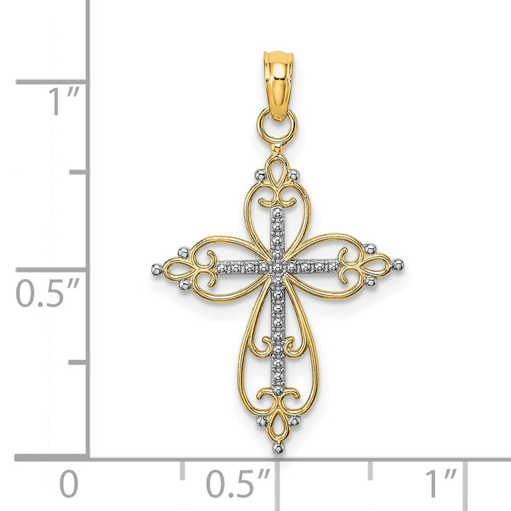 14K W/ Rhodium Beaded Cross Charm