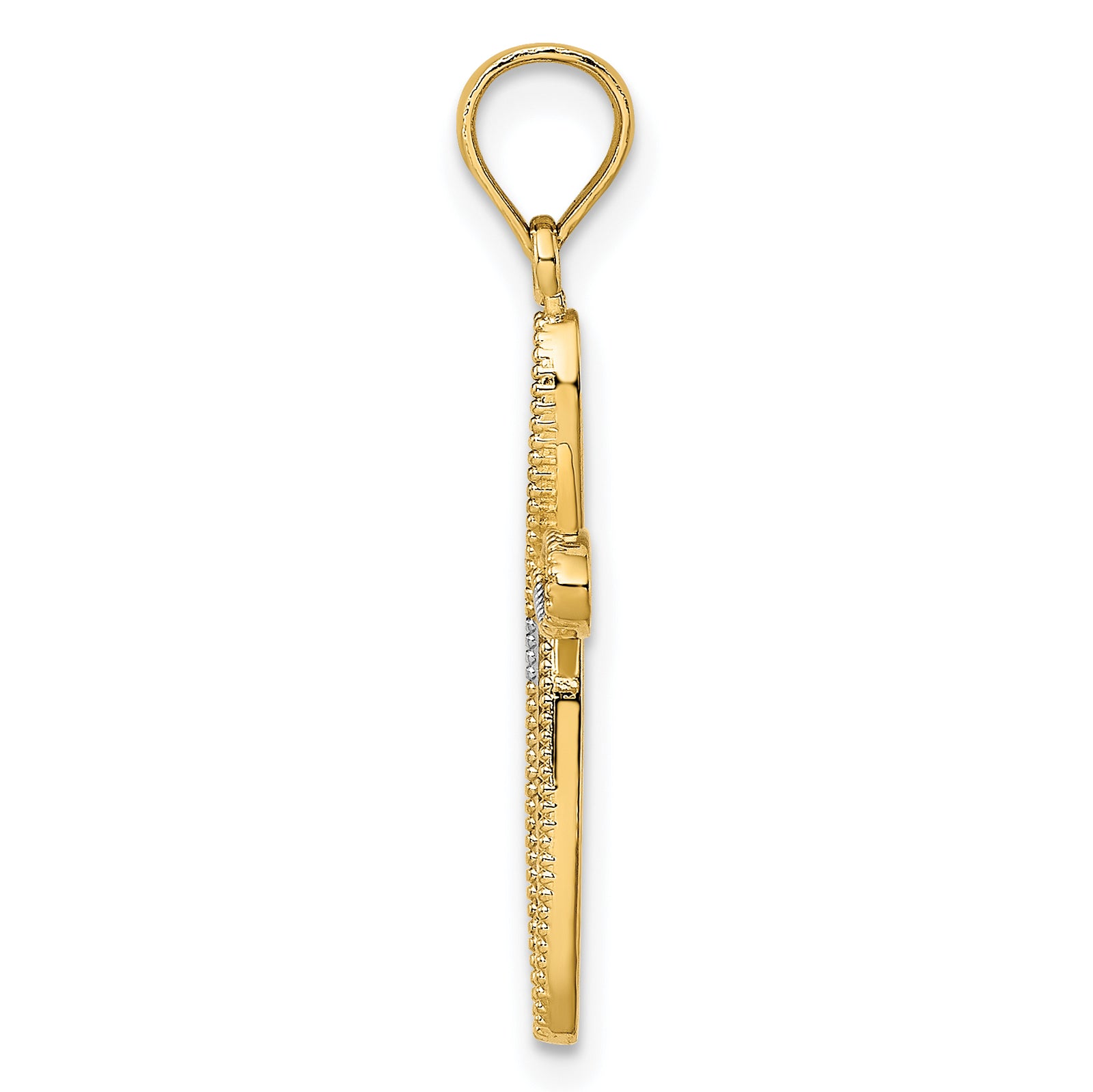 14K w/ Rhodium Filigree and Milgrain Cross Charm