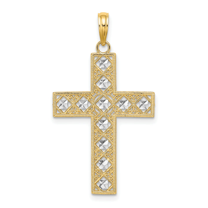 14K W/ Rhodium D/C and Cut-Out Cross Charm