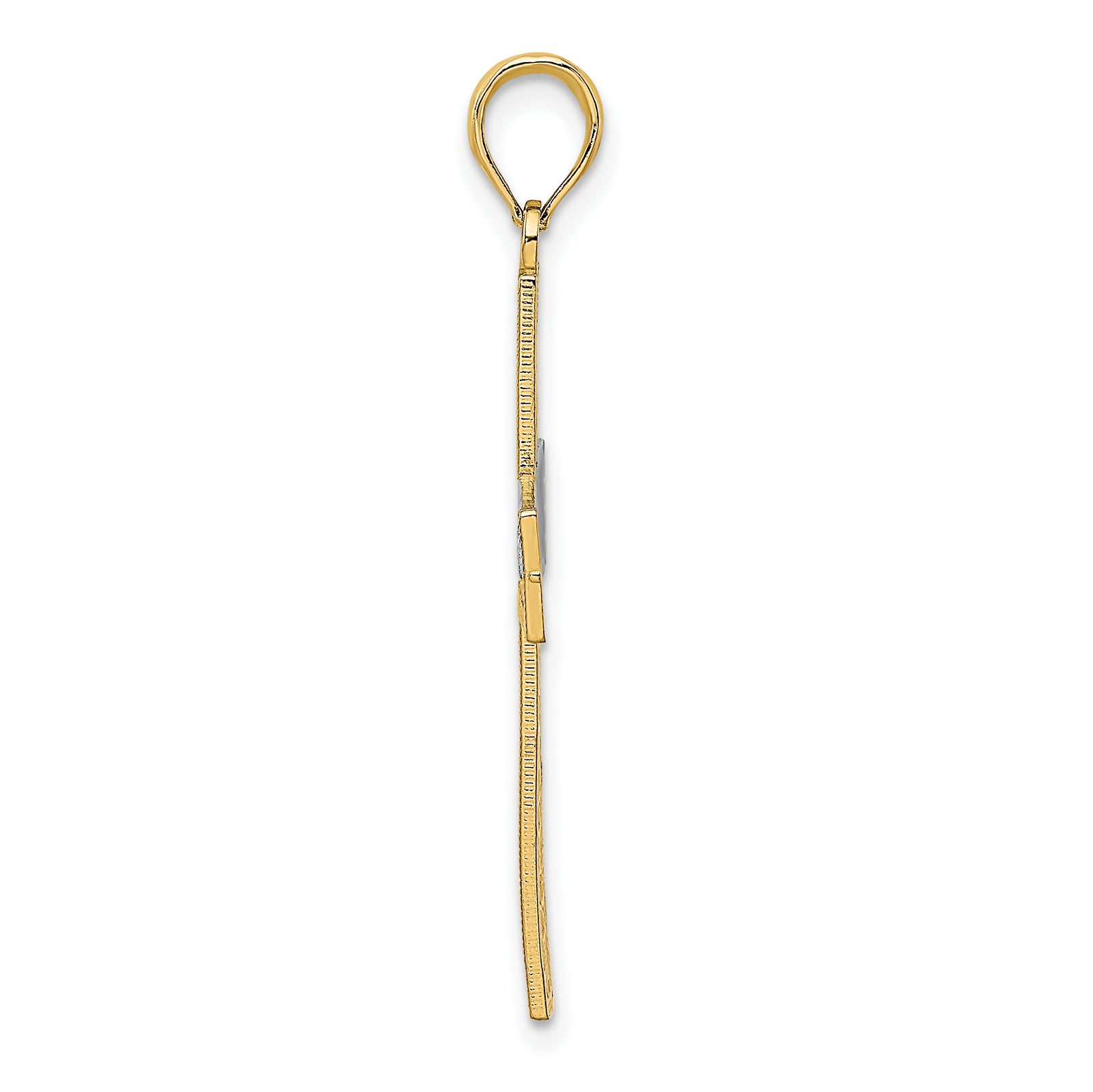 14K W/ Rhodium D/C and Cut-Out Cross Charm