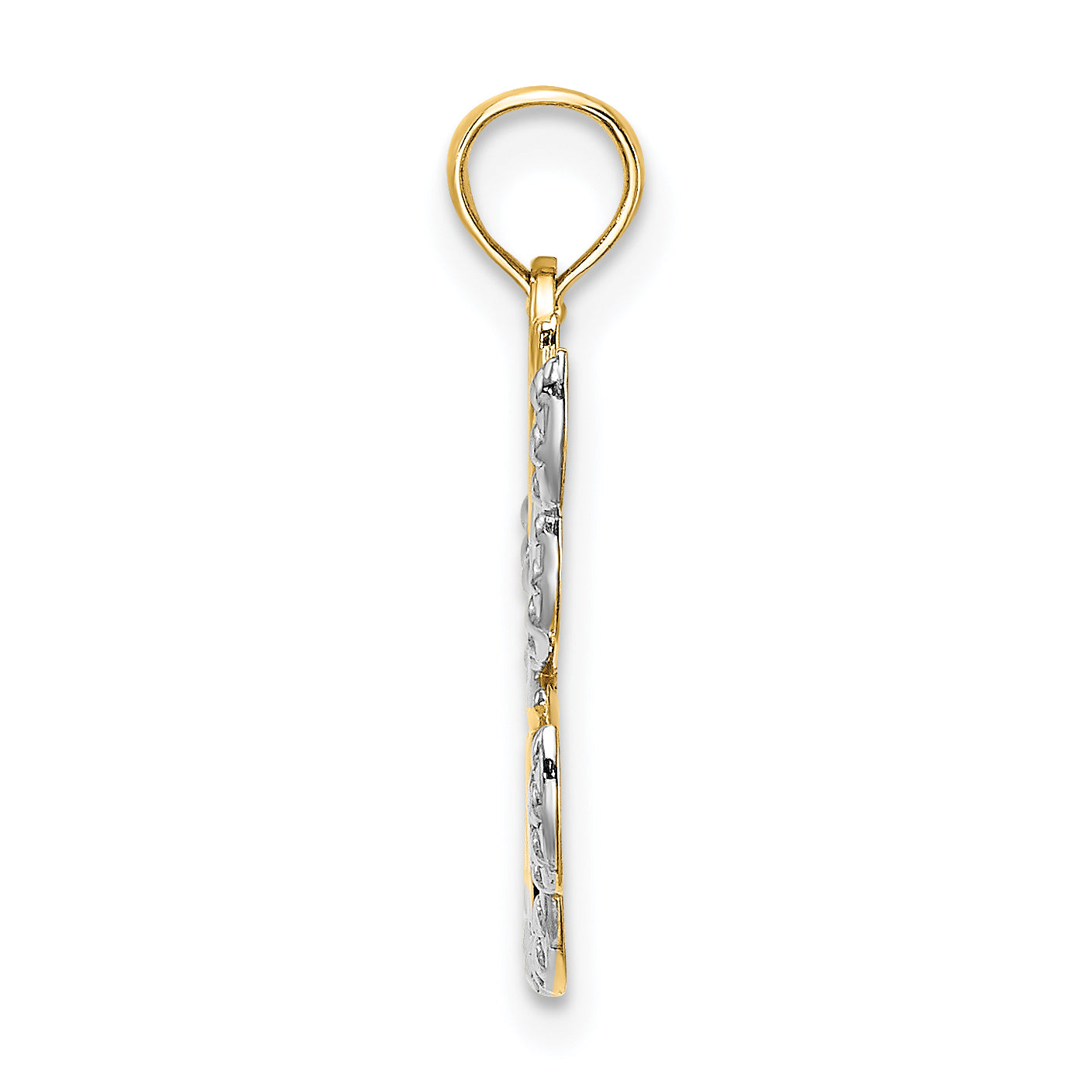 14K w/Rhodium Polished/Textured Cut-Out HOPE Angel Charm