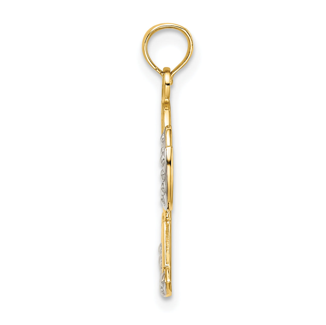 14K w/Rhodium Polished and Textured Angel W/ Faith Charm