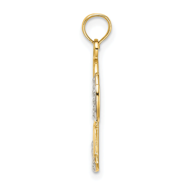 14K w/Rhodium Polished and Textured Angel W/ Faith Charm