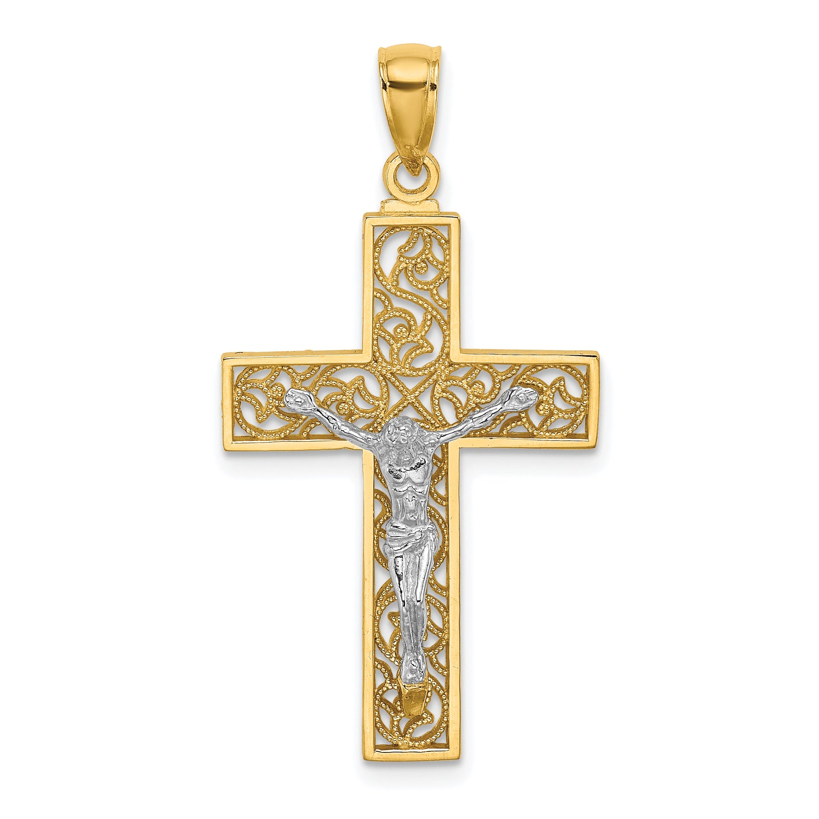 14k Two-tone Crucifix Pendant