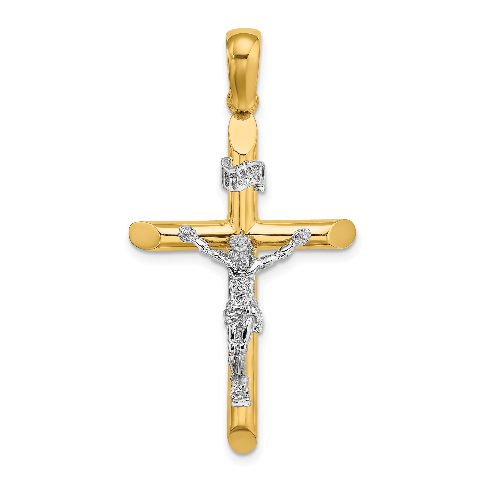 14K Two-tone Polished Crucifix Charm