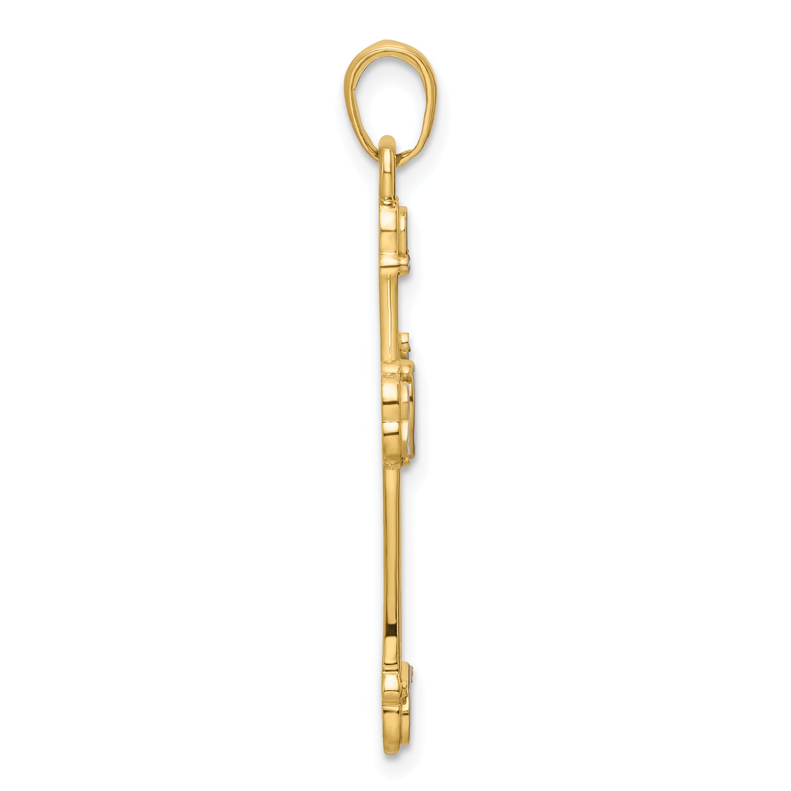 14K w/Rhodium D/C Cross w/Hearts Pendant