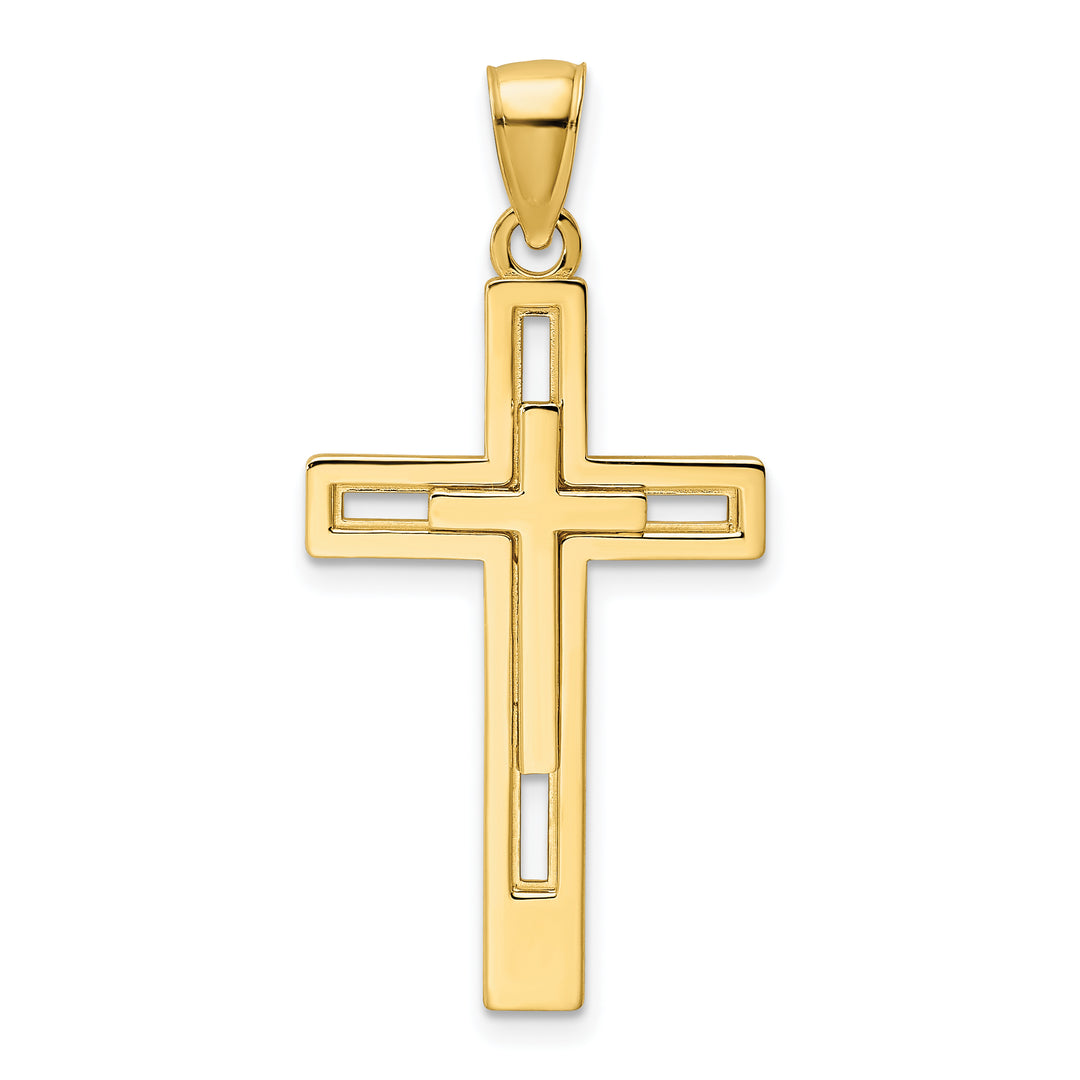 14K Polished Double Cross Pendant