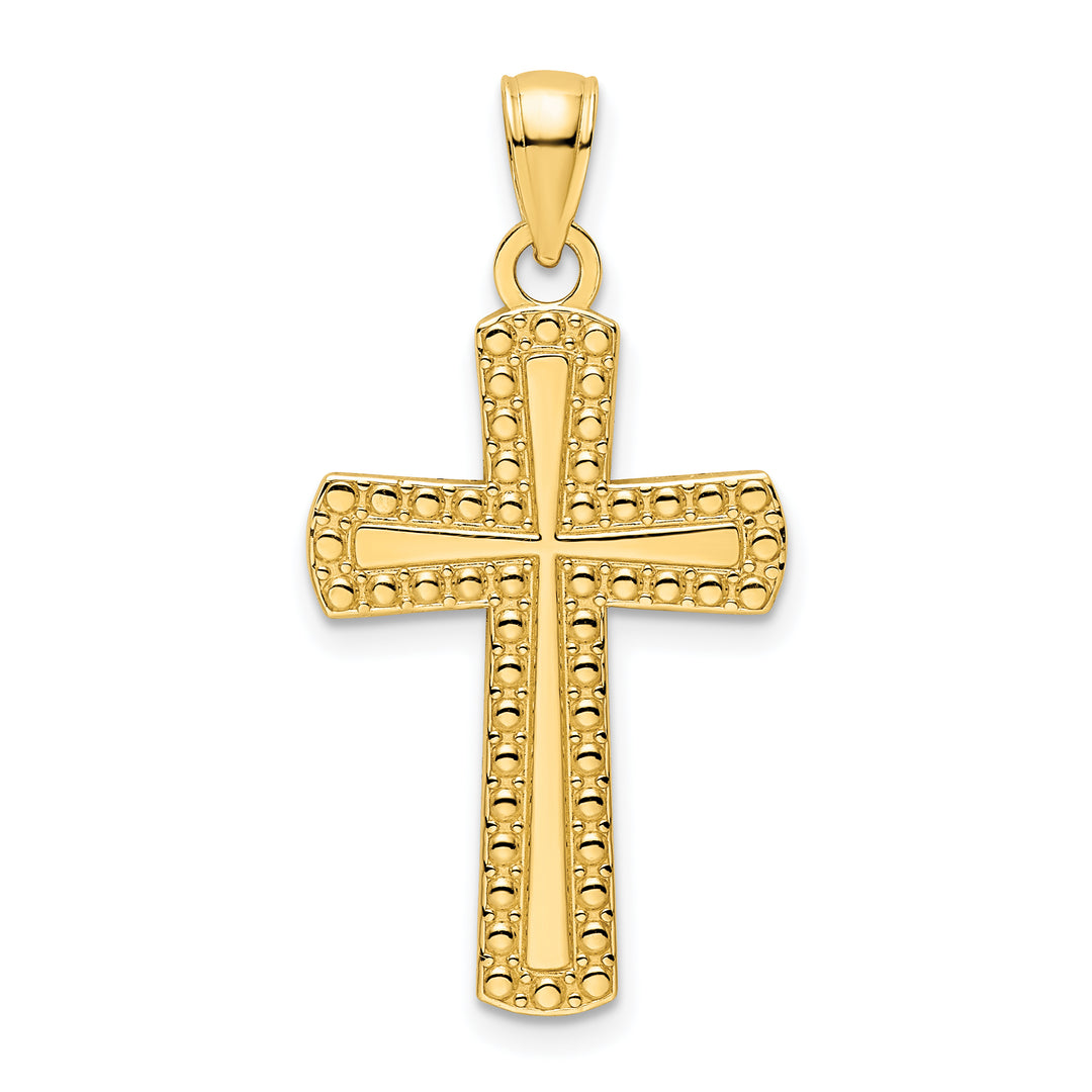14K Polished Beaded Cross Pendant