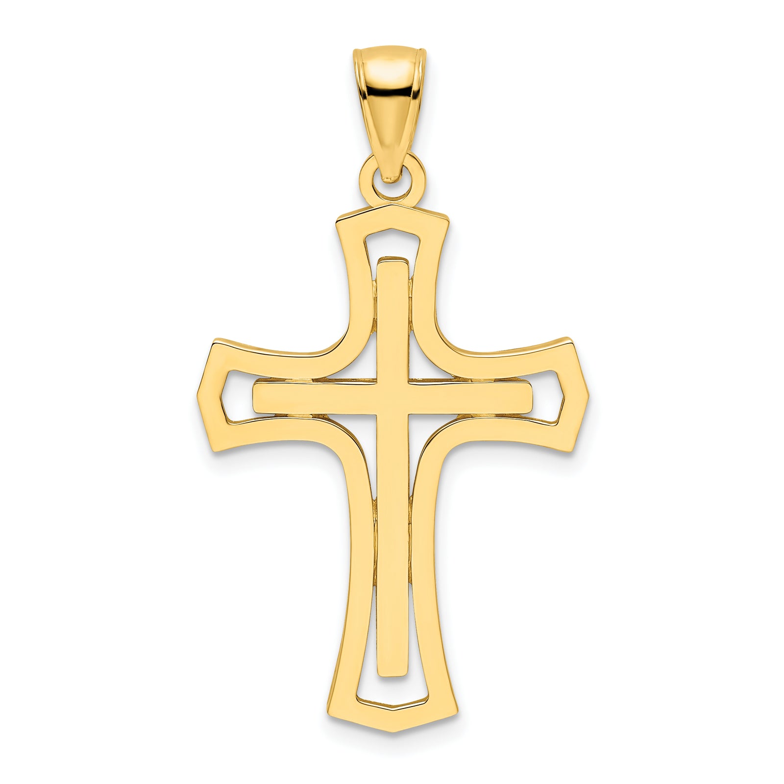 14K Polished Double Cross Pendant