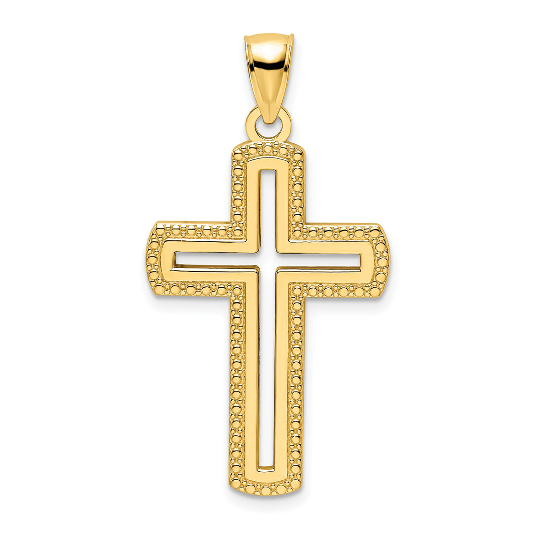 14K Polished Beaded Cross Pendant