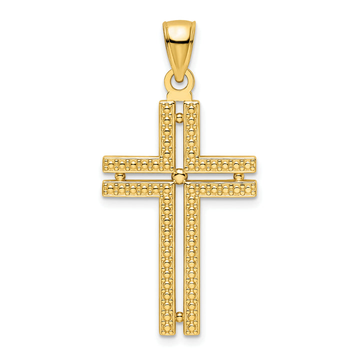 14K Polished Beaded Cross Pendant
