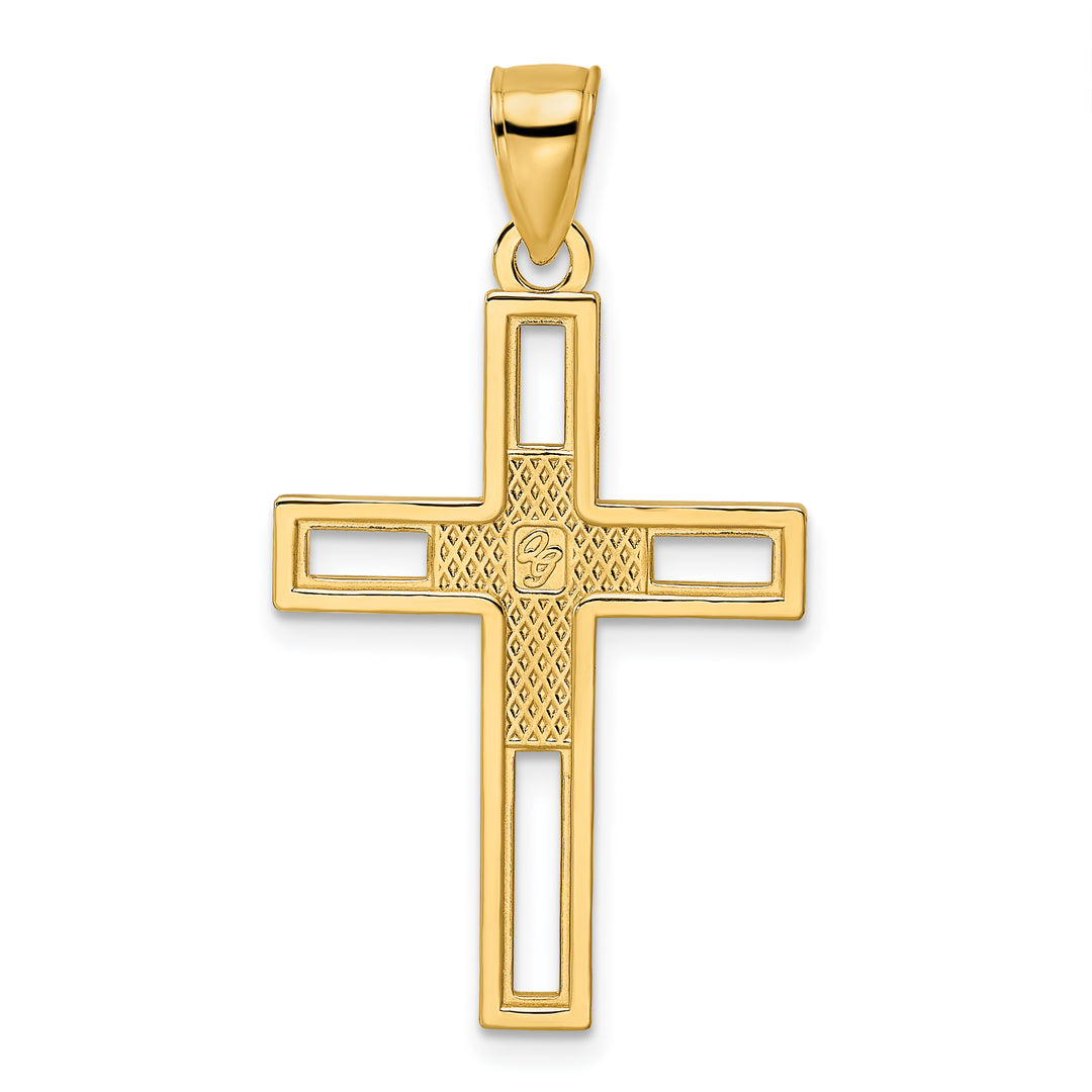 14k Beaded & Polished Double Cross Pendant