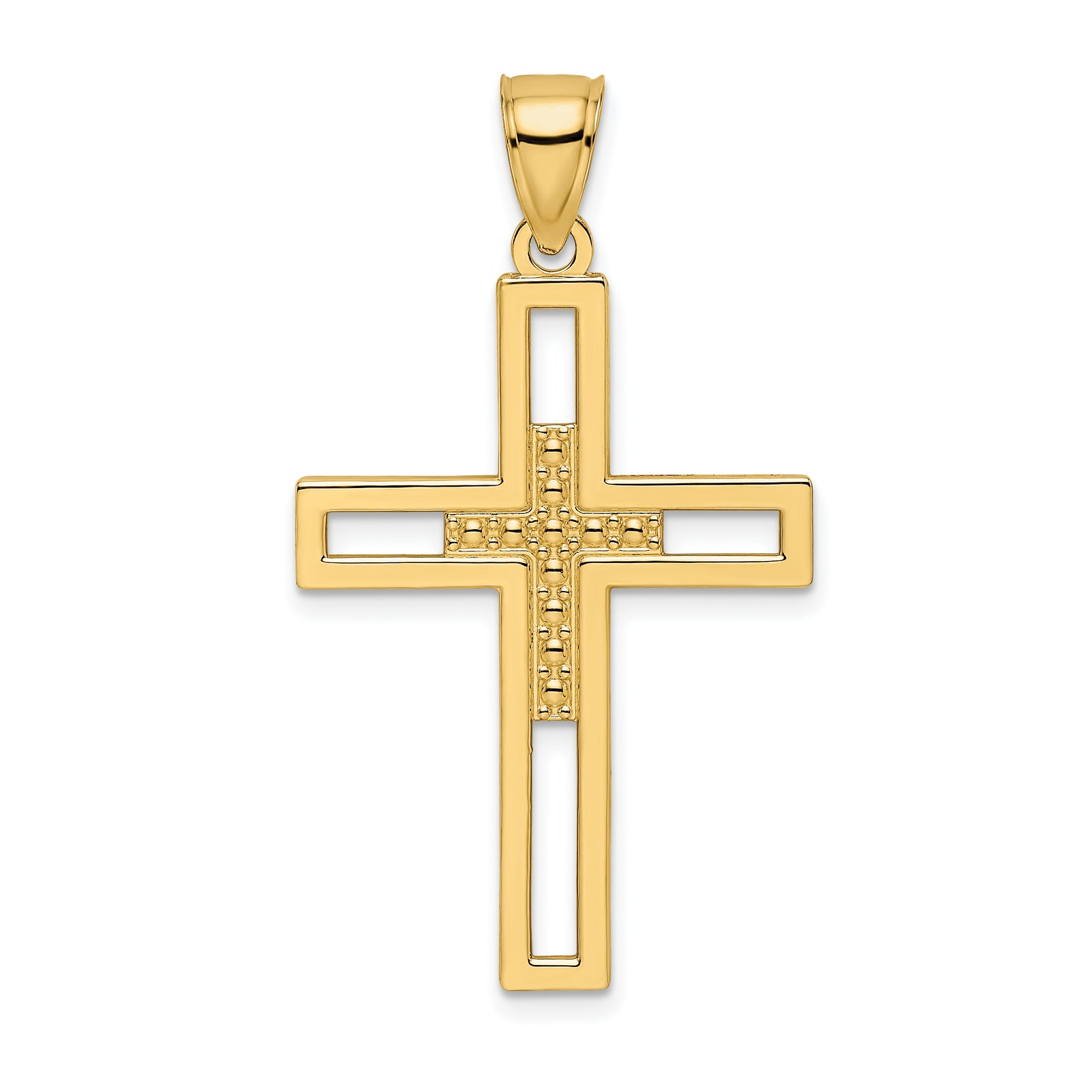 14k Beaded & Polished Double Cross Pendant