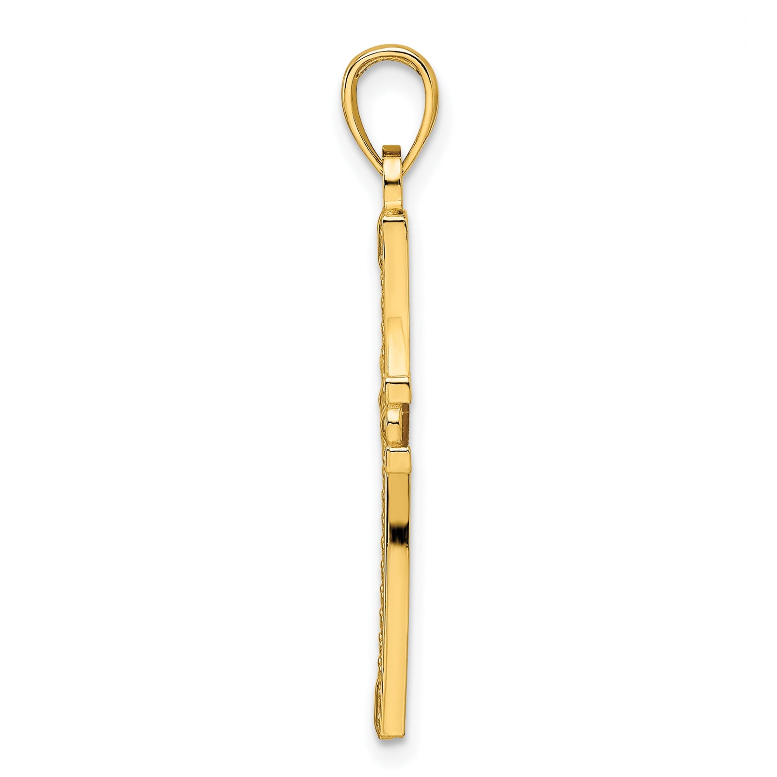 14k Beaded & Polished Cross Pendant