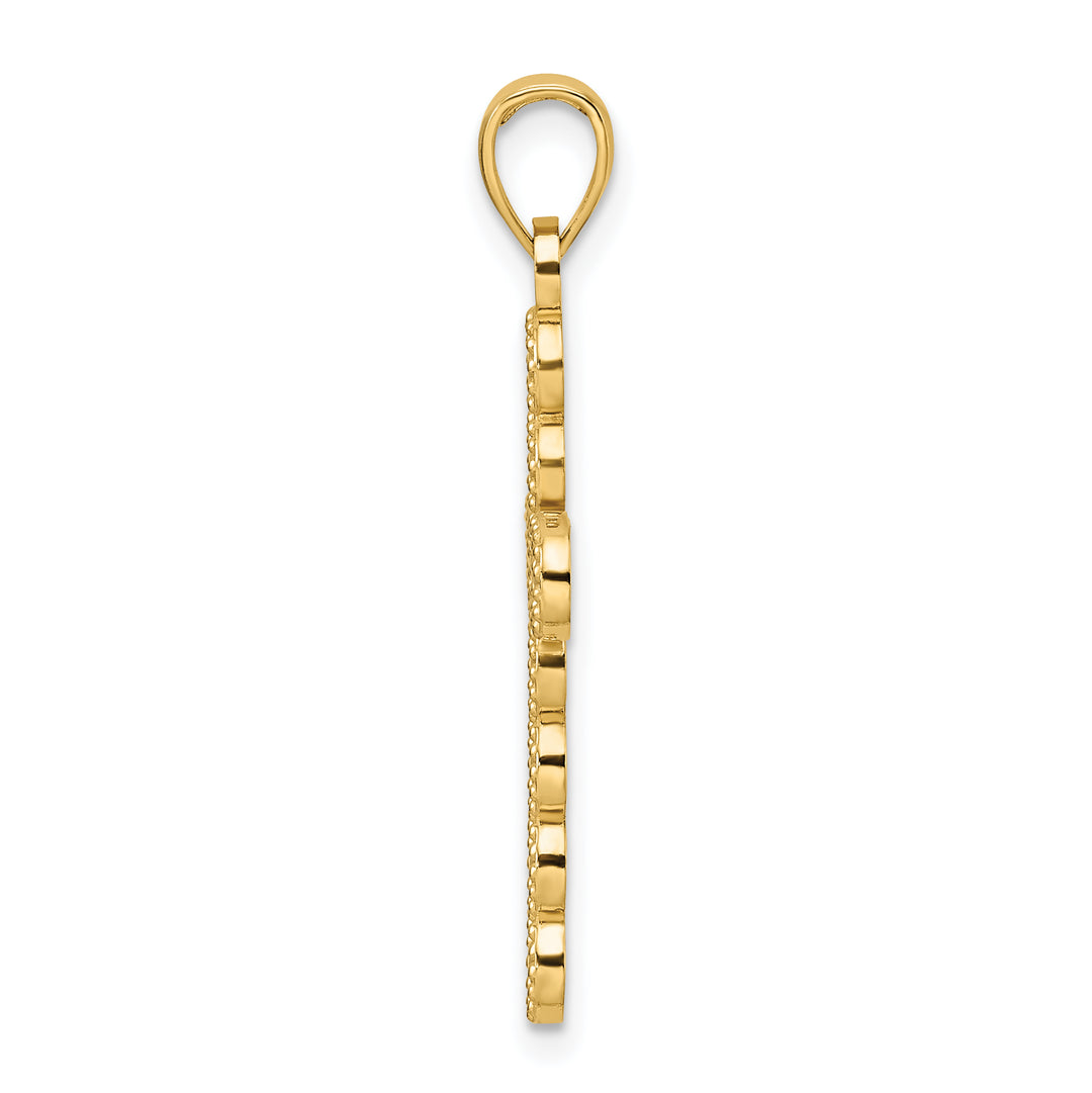 14K Polished & Beaded Circles Cross Pendant