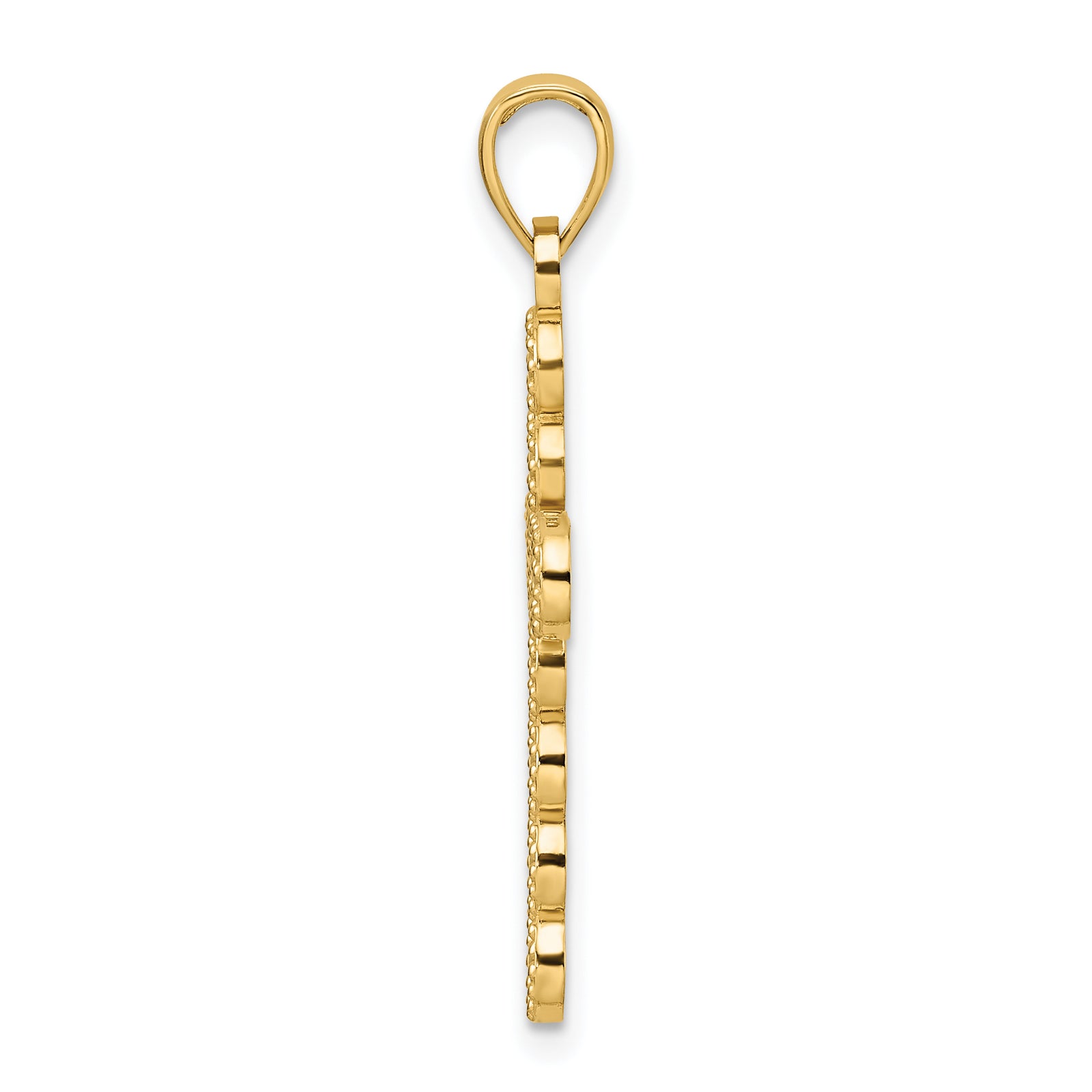 14K Polished & Beaded Circles Cross Pendant