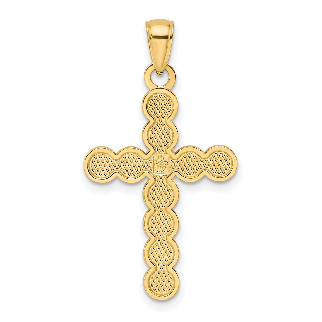 14K Polished & Beaded Circles Cross Pendant