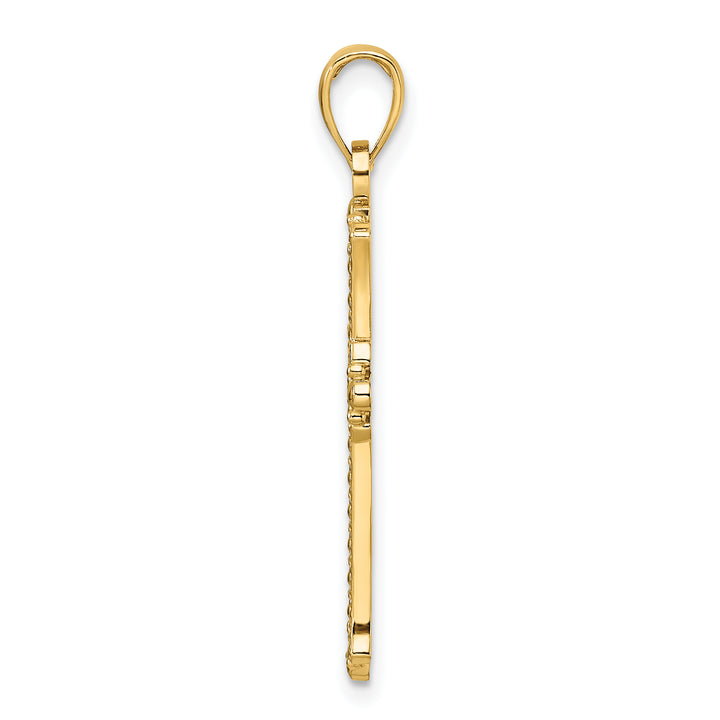 14K Polished & Textured Pointed Ends Fancy Cross Pendant
