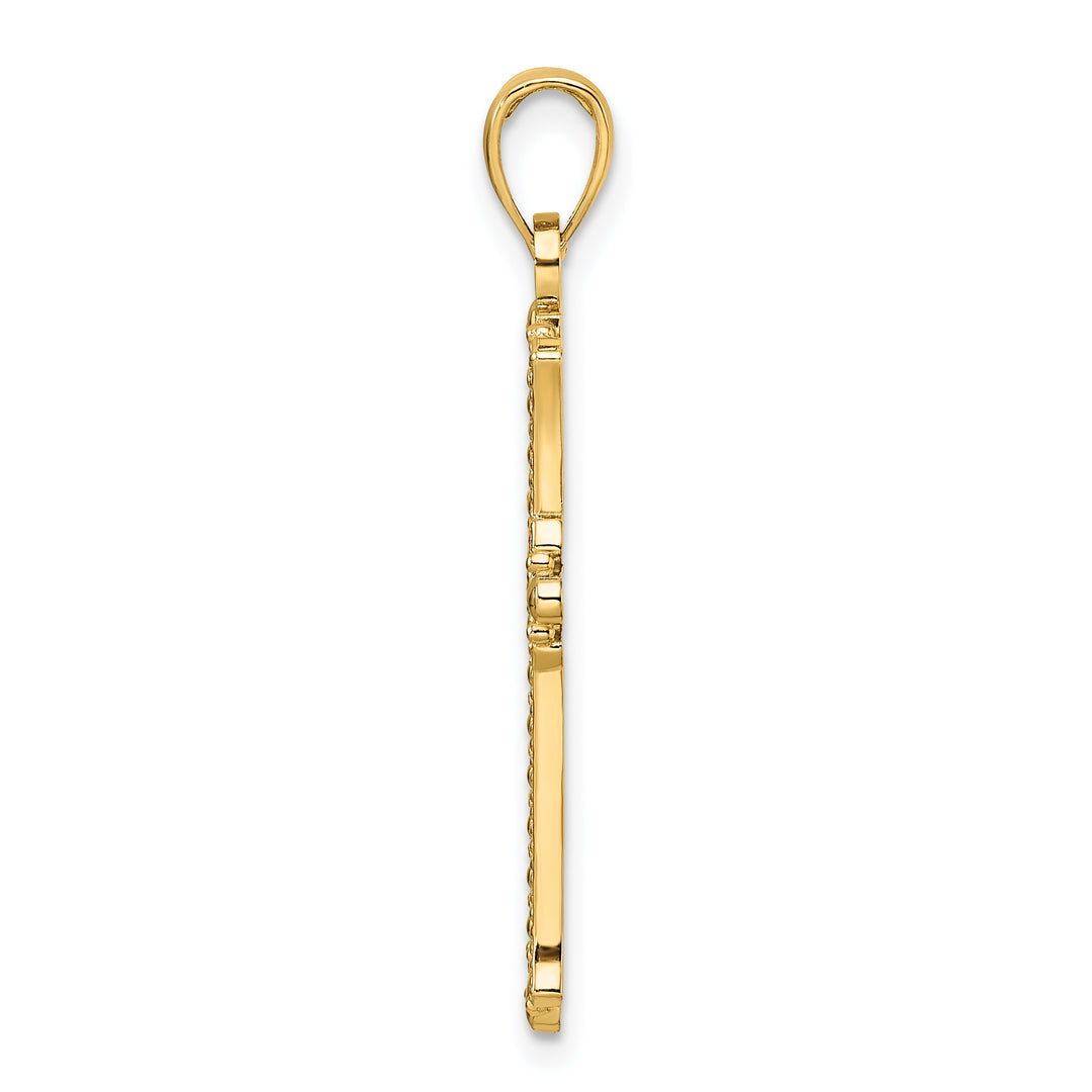 14K Polished & Textured Pointed Ends Fancy Cross Pendant