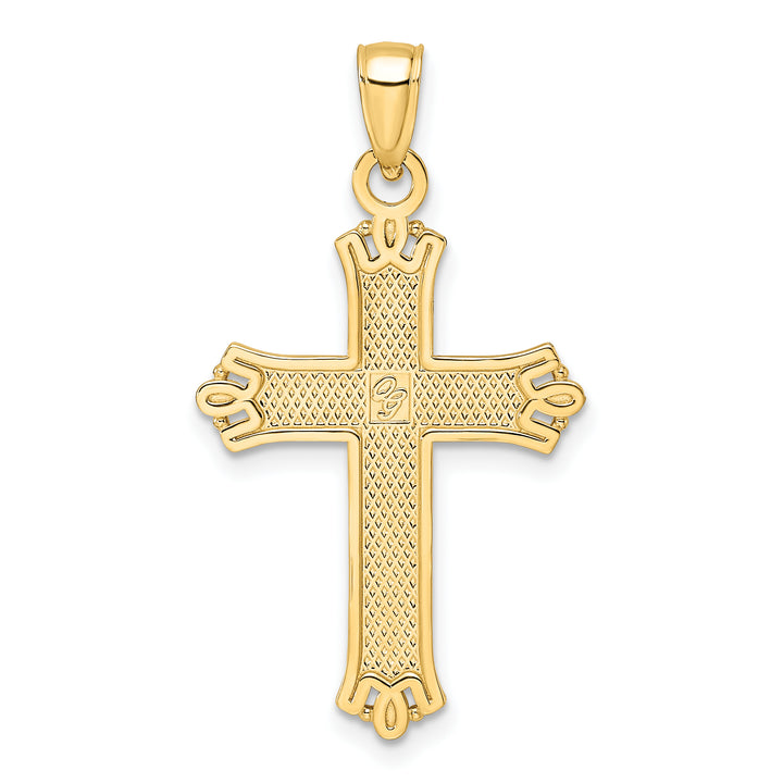 14K Polished & Textured Pointed Ends Fancy Cross Pendant