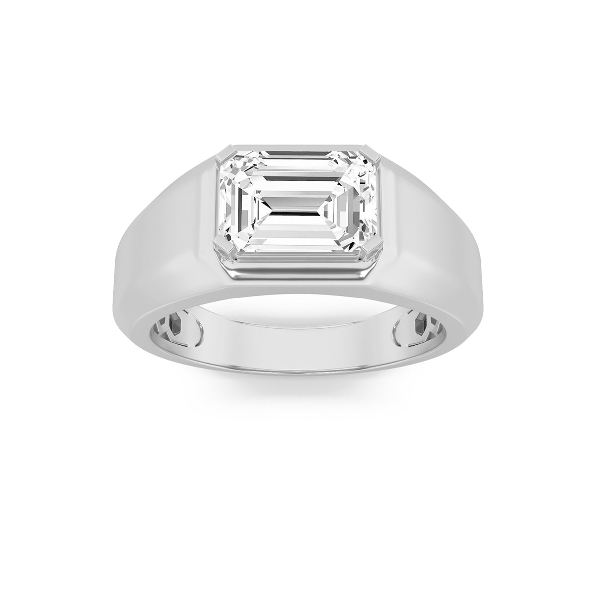 3Cttw Emerald Shaped Lab Grown Diamond (G/VS) Mens Ring in 14K White Gold