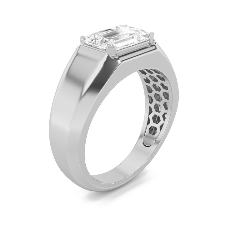 3Cttw Emerald Shaped Lab Grown Diamond (G/VS) Mens Ring in 14K White Gold