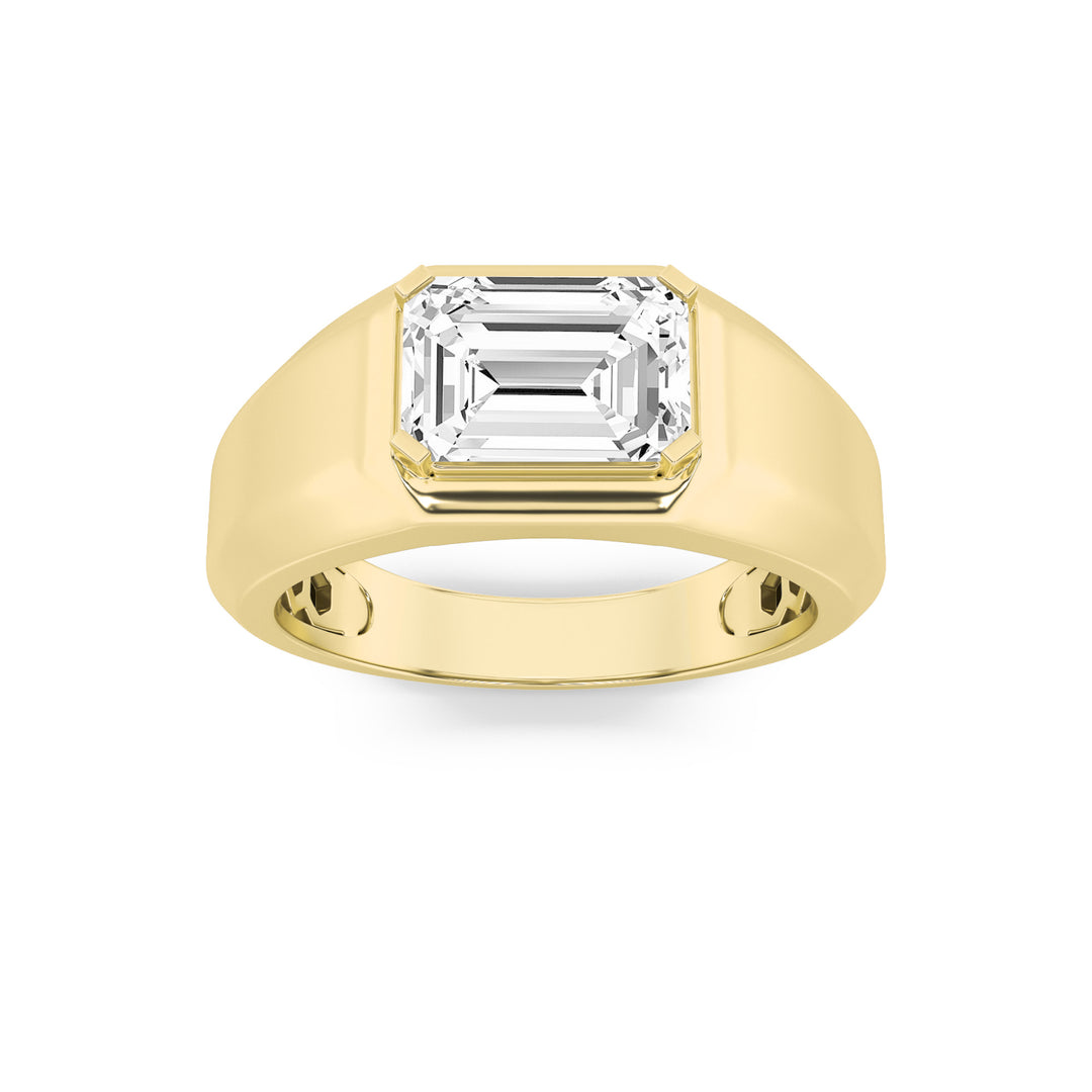3Cttw Emerald Shaped Lab Grown Diamond (F/VS) Mens Ring in 14K Yellow Gold